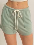 Womens Casual Lounge Athletic Comfy Drawstring Front Pocket Running Shorts Sage Green Relaxed Fit Mini Length Elastic Waist Soft Brushed Fabric Summer Beach Holiday Weekend Wear