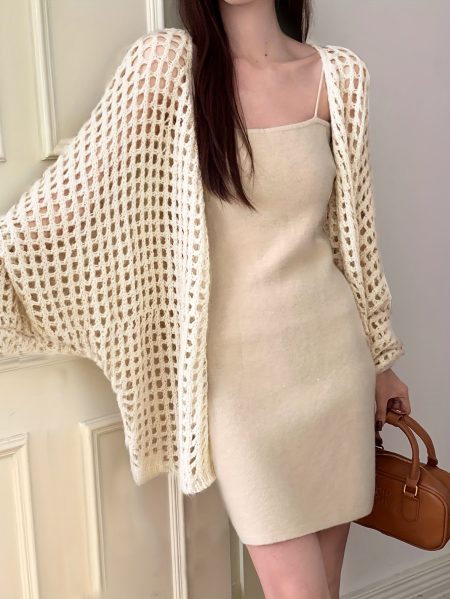 Women's Chic Semi-Sheer Cardigan - Lightweight Sweater Jacket, Beige Open Front Wrap for Spring/Summer/Fall/Winter Layering - Elegant Office, Party, Everyday Outfits - Non-Transparent Sweater Coat, Cardigan Sweater, Versatile Outerwear, Relaxed Fit, Soft