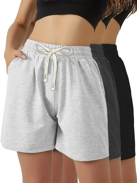 Solid Color Spicy Women's Shorts, Same Style 3pcs Set, Drawstring Slanted Pocket Design, Breathable, Soft And Comfortable, Casual Daily Wear, Women's Clothing