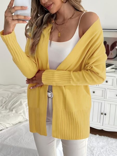 Plus Size, Plus Size Solid Color Open Front Cardigan, Autumn Winter Casual Long Sleeve Cardigan for Women