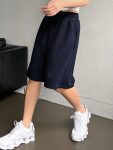 Women'S Navy Blue Drawstring Shorts - Casual, Loose Fit, Stretchy Fabric, Ideal for Spring/Summer/Fall, Everyday Comfort, Casual Wear|Loose Fit Shorts|Stretchy Material