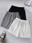 3pcs Solid Color Casual Shorts, Drawstring Elastic Waist Running Fitness Shorts, Women'S Activewear Drawstring Shorts Women Boxer Shorts Jogger Shorts