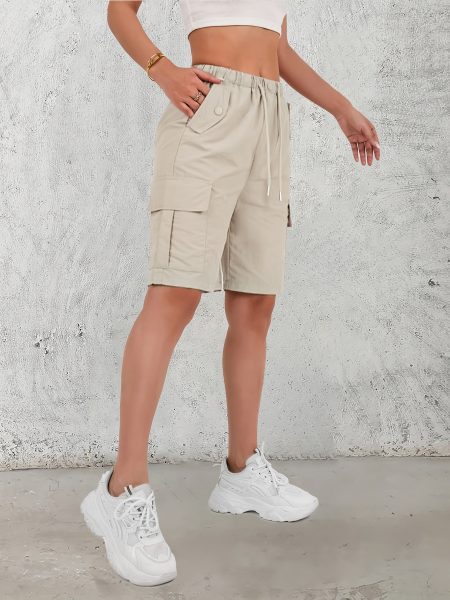 Women's Y2K Cargo Shorts - Adjustable Drawstring Waist, Multiple Pockets, Breathable Loose-Fit Casual Outdoor Shorts for Spring Summer Fall, Machine Washable Khaki, Cute Shorts, Casual Attire, Adjustable Comfort