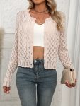 Women's Lightweight Long Sleeve Floral Lace Cardigan - Open Front, Eyelet Embroidery, Breathable Acrylic Blend for Spring/Summer Casual Wear