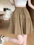 Women'S High-Waist Casual Shorts with Tie-Waist Design - Wide Leg, Elastic Waistband, Beige, Perfect for Spring/Summer/Fall