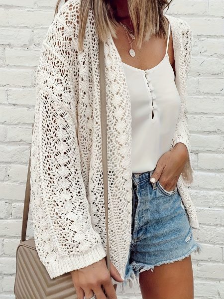 Plus Size, Women's Middle Eastern-Inspired Lace Cardigan - Semi-Sheer Open Front Lightweight Sweater with Crochet Detailing, Breathable Spring/Summer Layering Piece for Jeans & Dresses, Elegance Collection, Lace Cardigan, Elegant Fashion, Intricate Openwo