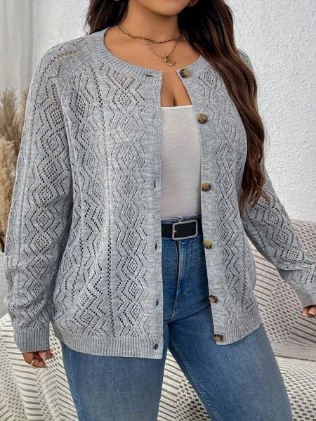 Plus Size, Stylish and Trendy Women's Plus-Size Single-Breasted Casual Long-Sleeve Cardigan